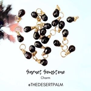 14K Gold Filled Garnet Gemstone Charm – January Birthstone Deep Red Pendant Drop
